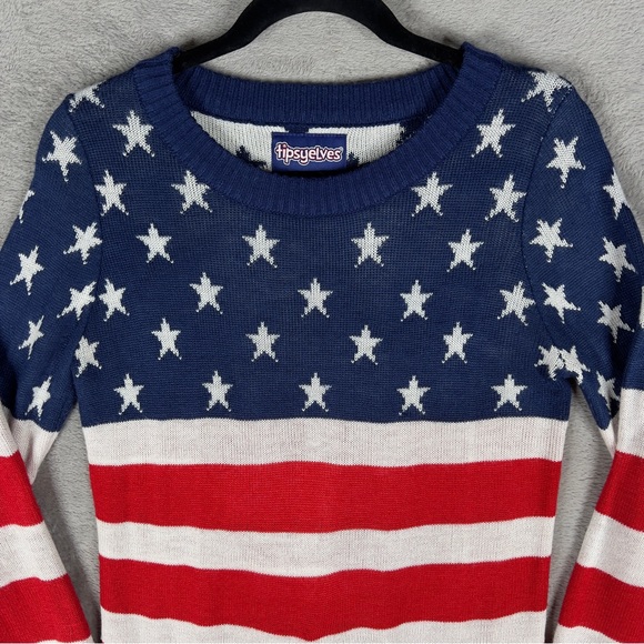 Tipsy Elves American Flag Sweater Women's Small Patriotic Stars And Stripes - Picture 2 of 11